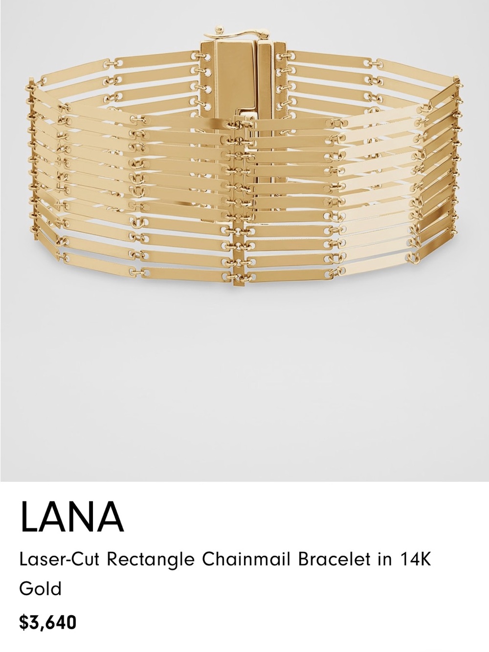 NWT LANA JEWELRY LASER CUT RECTANGLE CHAINMAIL BRACELET 14k GOLD - Picture 4 of 12